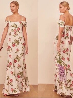 Reformation Larkspur Jolie White Floral Off-Shoulder Maxi Dress Size 10